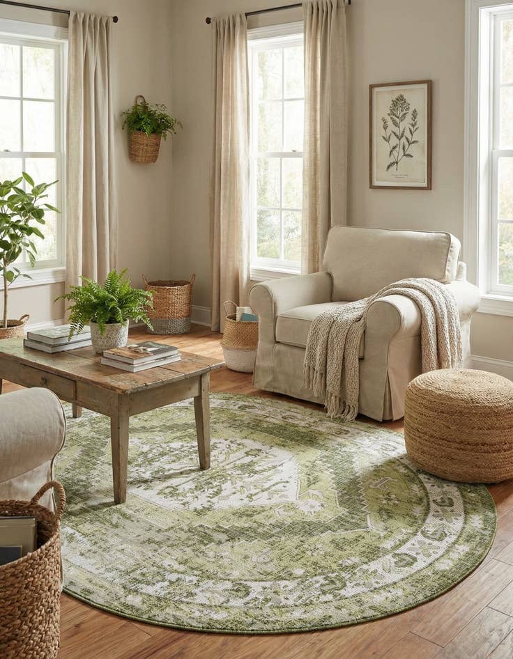 Detail image of 7' 10 x 10'  Washable Traditional Indoor / Outdoor Oval Rug