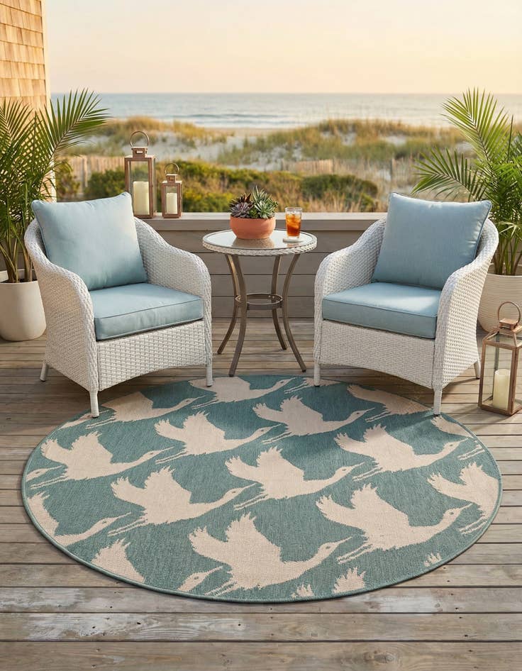 Detail image of 4' x 4'  Washable Coastal Indoor / Outdoor Round Rug