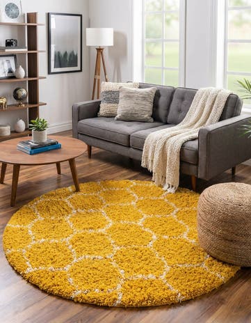 Yellow Lattice Shag Round Rug