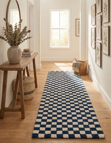 Blue and White Hand Tufted Wool Runner Rug