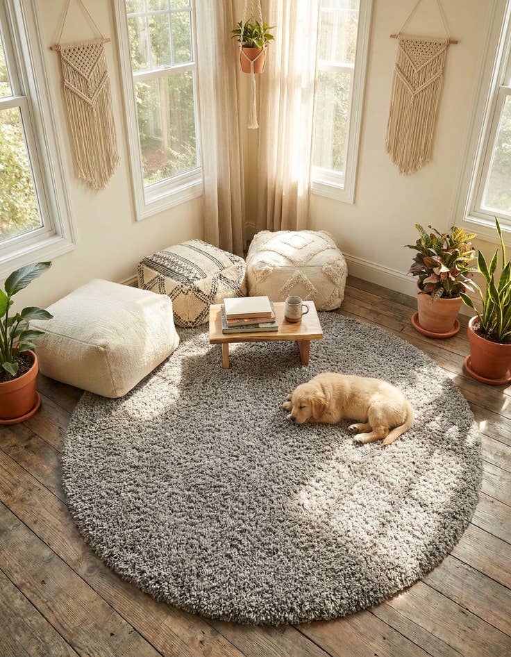 Detail image of 3' x 3' Solid Shag Round Rug