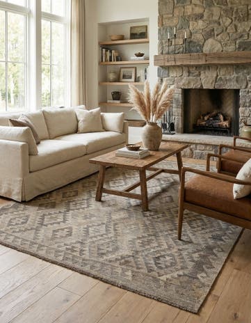 5' 3 x 6' 11 Hand Woven Kilim Maymana Wool Rug