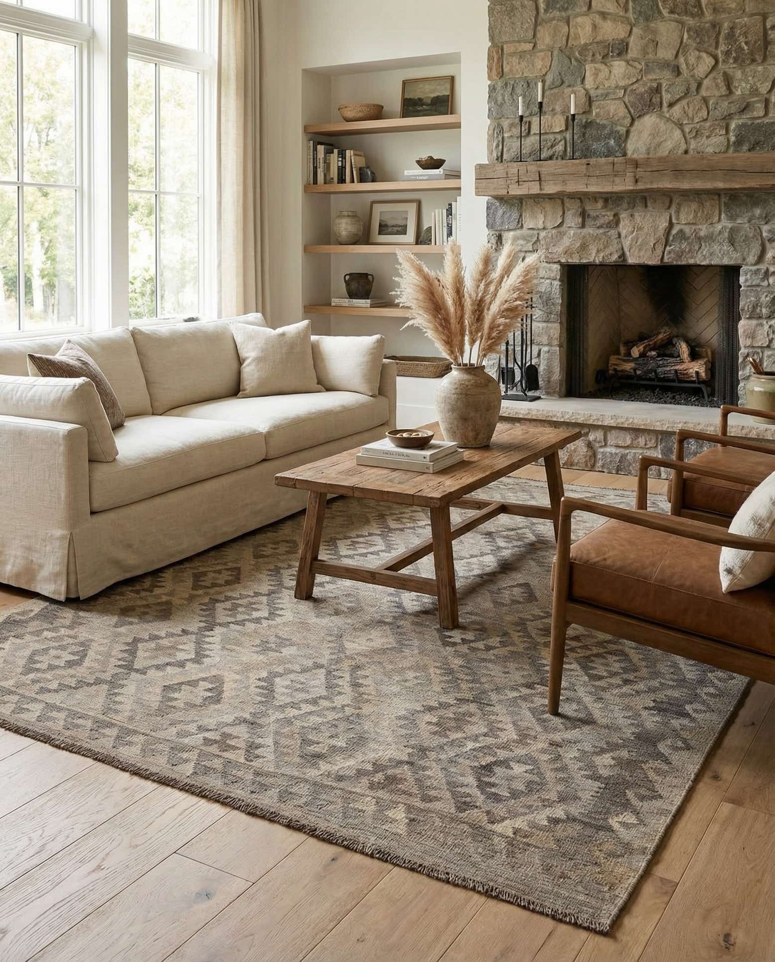 5' 3 x 6' 11 Hand Woven Kilim Maymana Wool Rug