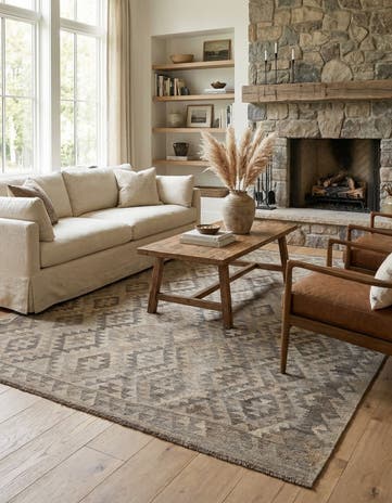 5' 3 x 6' 11 Hand Woven Kilim Maymana Wool Rug
