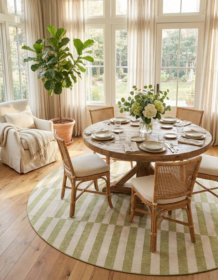 Detail image of 13' x 13'  Washable Striped Indoor / Outdoor Round Rug