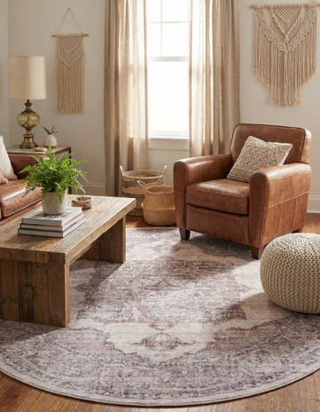 Ivory and Gray Washable Mangata Round Rug