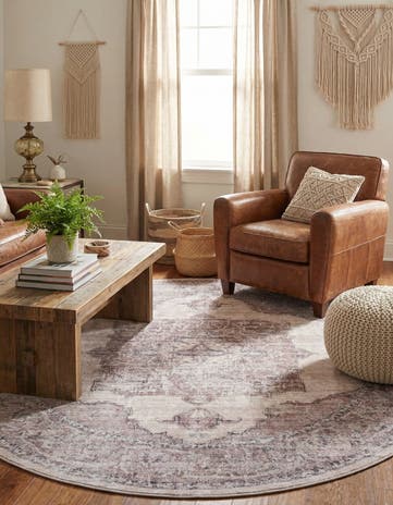 Ivory and Gray Washable Mangata Round Rug