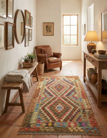 3' 2 x 6' Hand Woven Kilim Maymana Wool Runner Rug