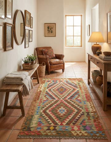 3' 2 x 6' Hand Woven Kilim Maymana Wool Runner Rug