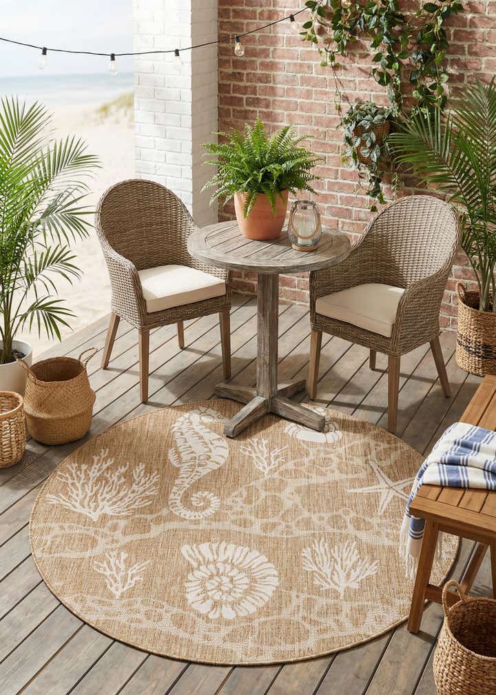 5' 3 x 5' 3 Easy-Clean Coastal Indoor / Outdoor Round Rug