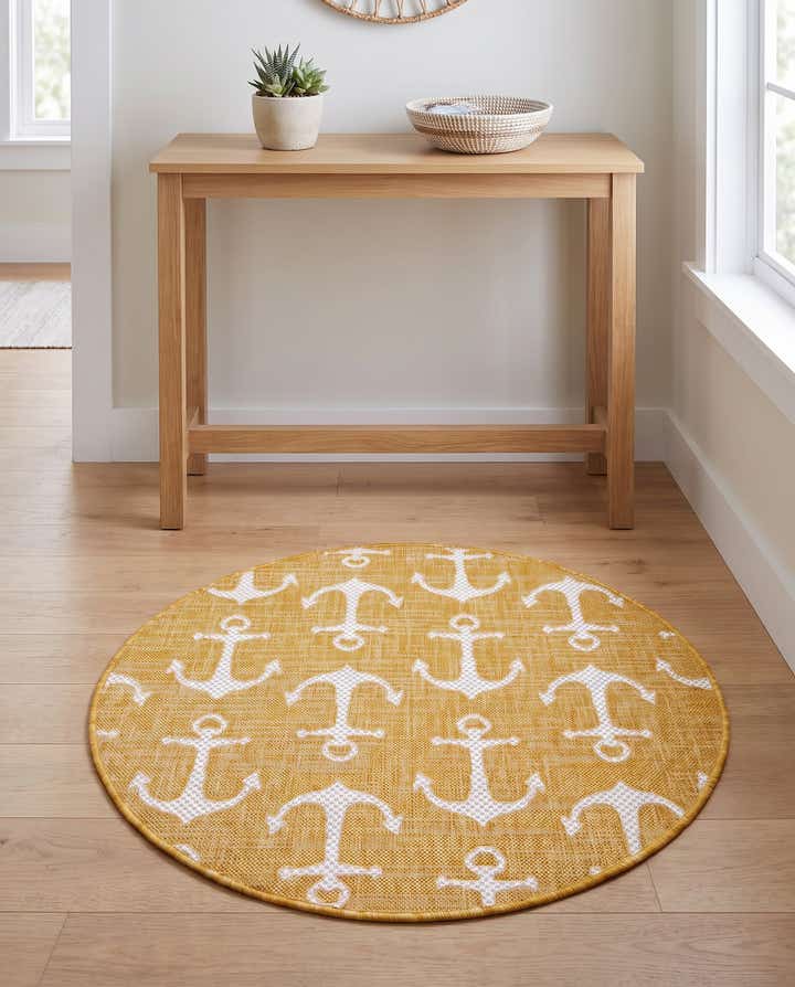 3' x 3' Easy-Clean Coastal Indoor / Outdoor Round Rug