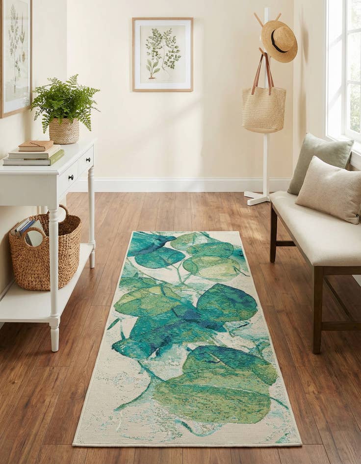 Detail image of 2' x 5' Easy-Clean Botanical Indoor / Outdoor Runner Rug