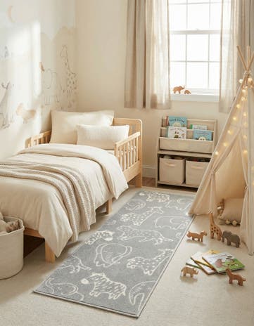 Gray Animals Whimsy Kids Runner Rug