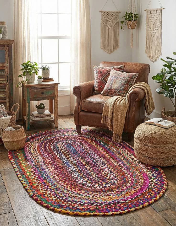 Detail image of  3' 3 x 5' 1  Hand Braided Chindi Oval Rug