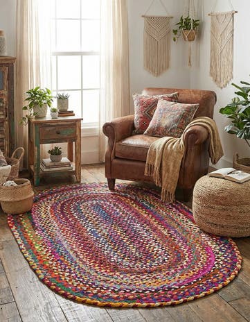 Handmade Braided Chindi Oval Rug