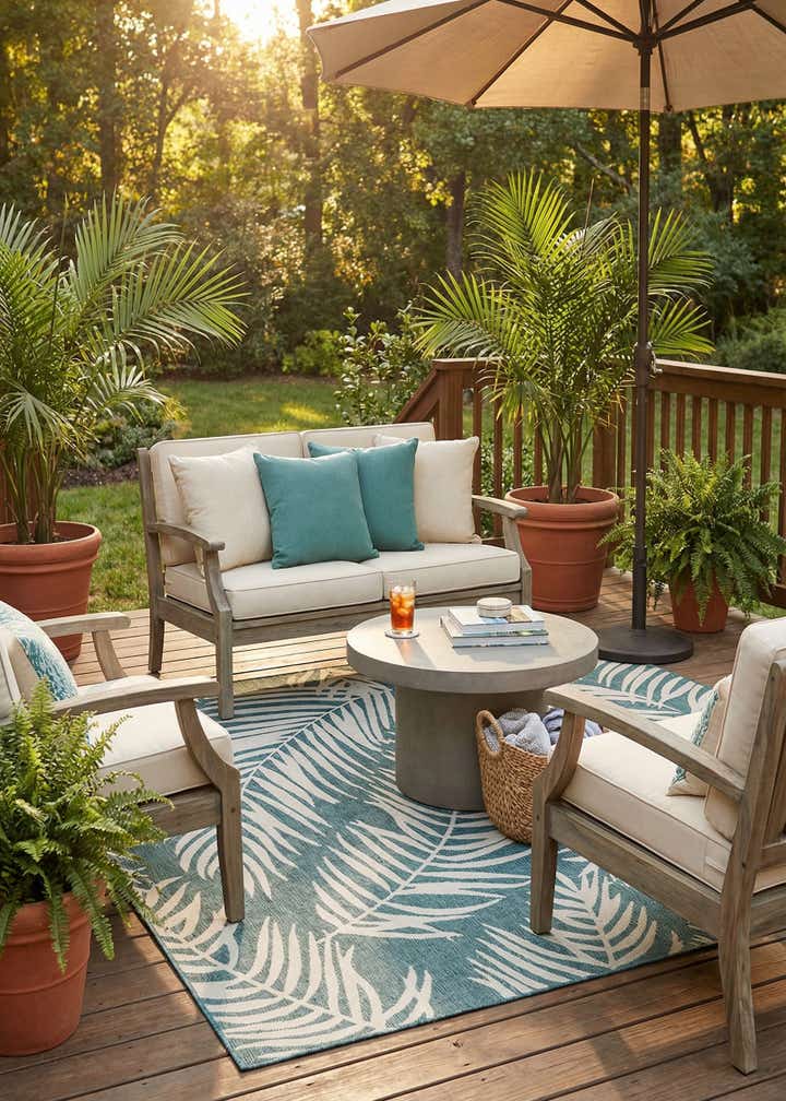 10' 8 x 10' 8 Easy-Clean Botanical Indoor / Outdoor Square Rug