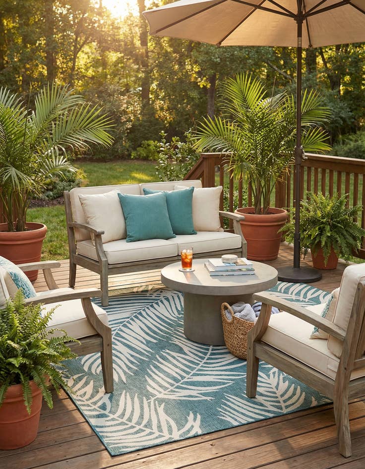 Detail image of 10' 8 x 10' 8  Washable Botanical Indoor / Outdoor Square Rug