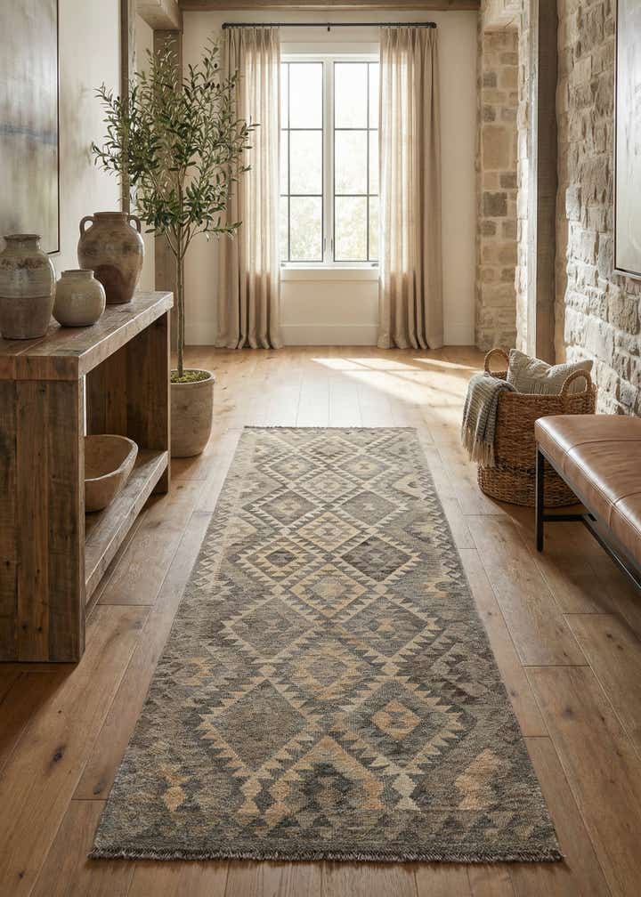 3' 1 x 9' 4 Hand Woven Kilim Maymana Wool Runner Rug