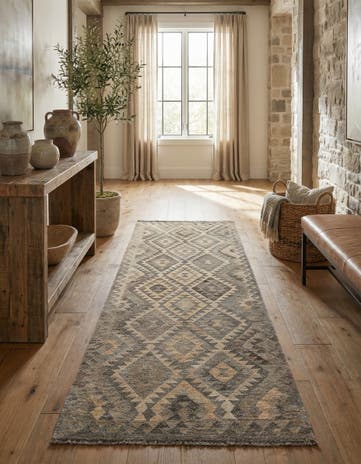 3' 1 x 9' 4 Hand Woven Kilim Maymana Wool Runner Rug