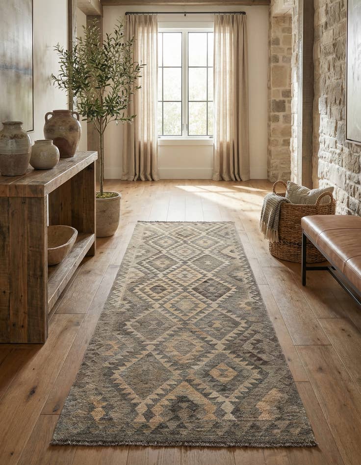 Detail image of 3' 1 x 9' 4 Hand Woven Kilim Maymana Wool Runner Rug
