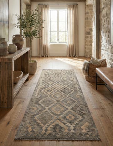 3' 1 x 9' 4 Hand Woven Kilim Maymana Wool Runner Rug