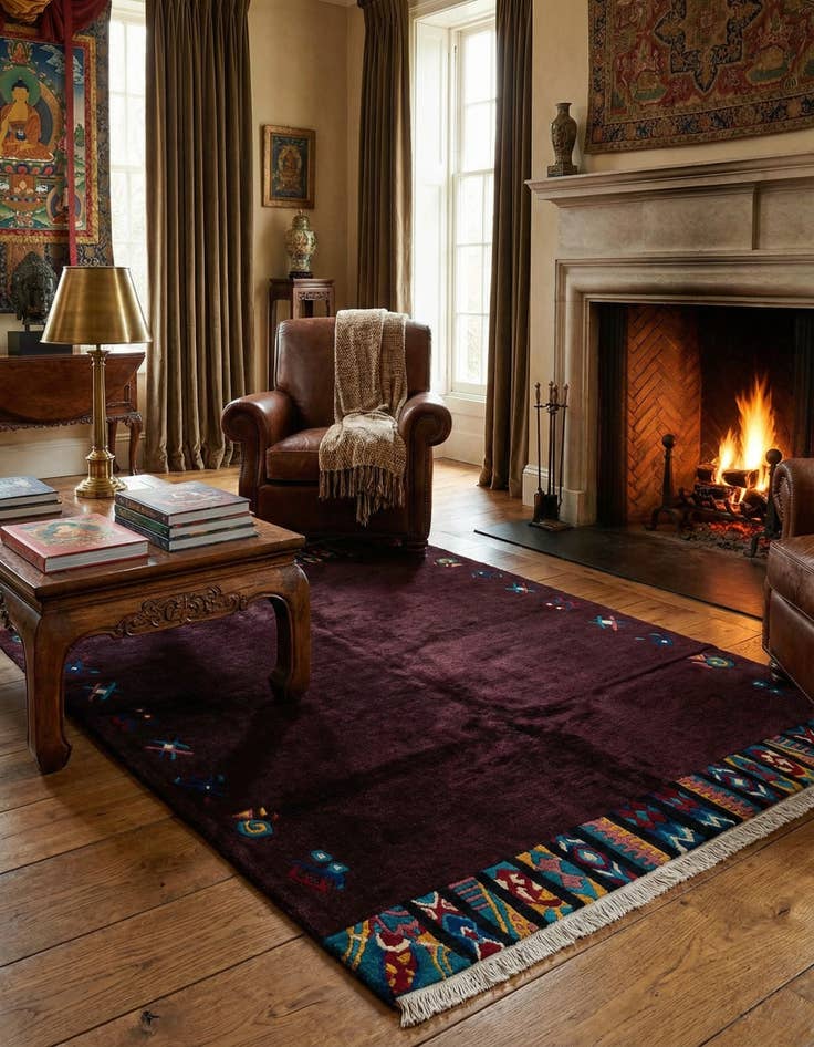 Detail image of  5' 8 x 7' 8  Hand Knotted Tibet Wool Rug