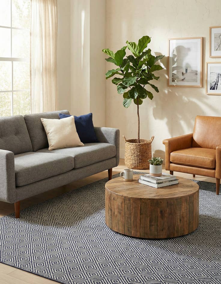 Detail image of  5' 1 x 8'  Hand Woven Geo Trellis Flatweave Rug