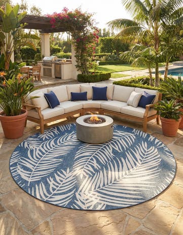 12' x 12' Easy-Clean Botanical Indoor / Outdoor Round Rug