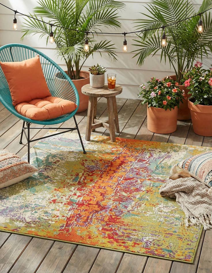 Detail image of  5' x 5'  Washable Modern Indoor / Outdoor Square Rug