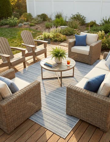 Light Blue Easy-Clean Ribbon Indoor / Outdoor Rug
