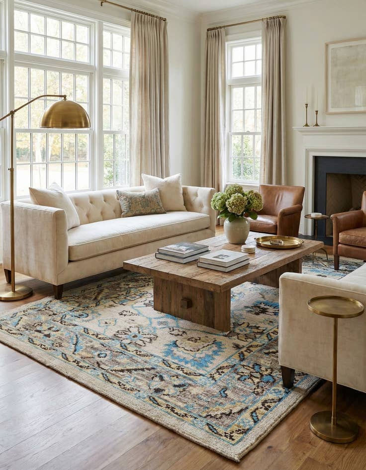 Detail image of 6' 6 x 9' 8 Hand Knotted Oushak Wool Rug