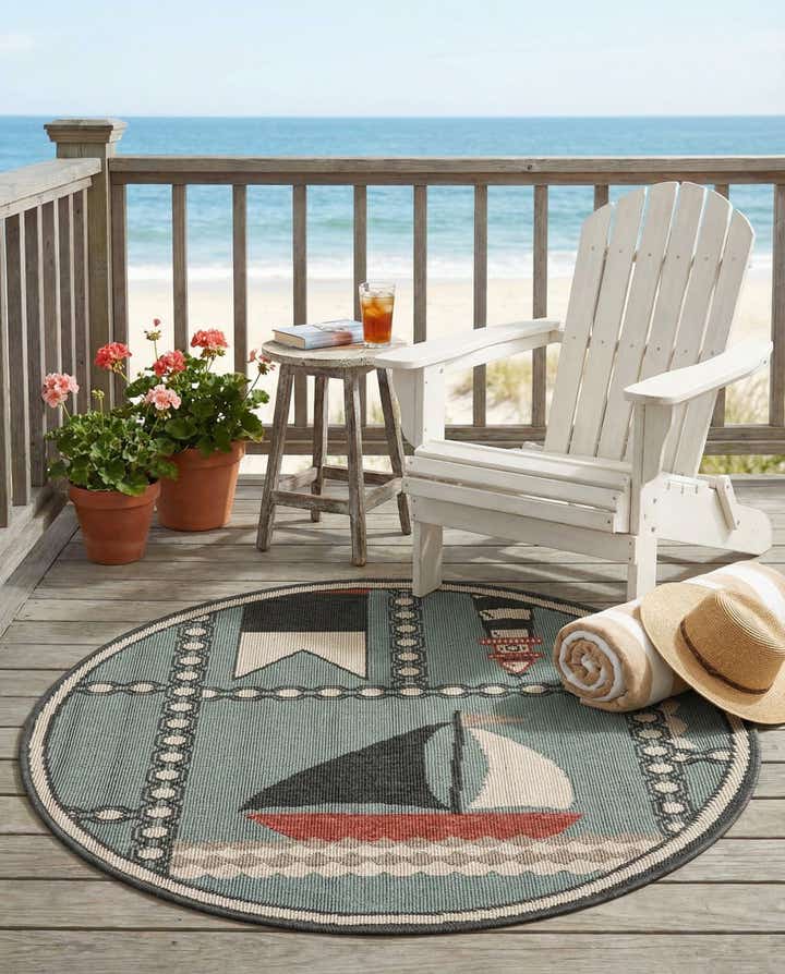 3' x 3' Easy-Clean Coastal Indoor / Outdoor Round Rug