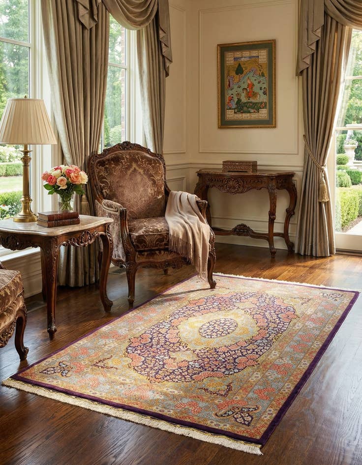 Detail image of  3' 3 x 5' 2 Ghom Silk Rug