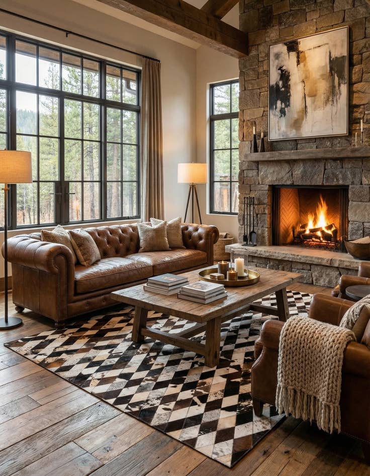 Detail image of  6' 7 x 9' 11 Cowhide Stocks Rug