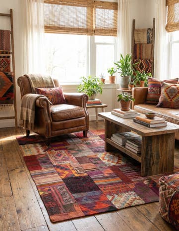 4' 1 x 5' 10 Hand Woven Kilim Patchwork Wool Rug