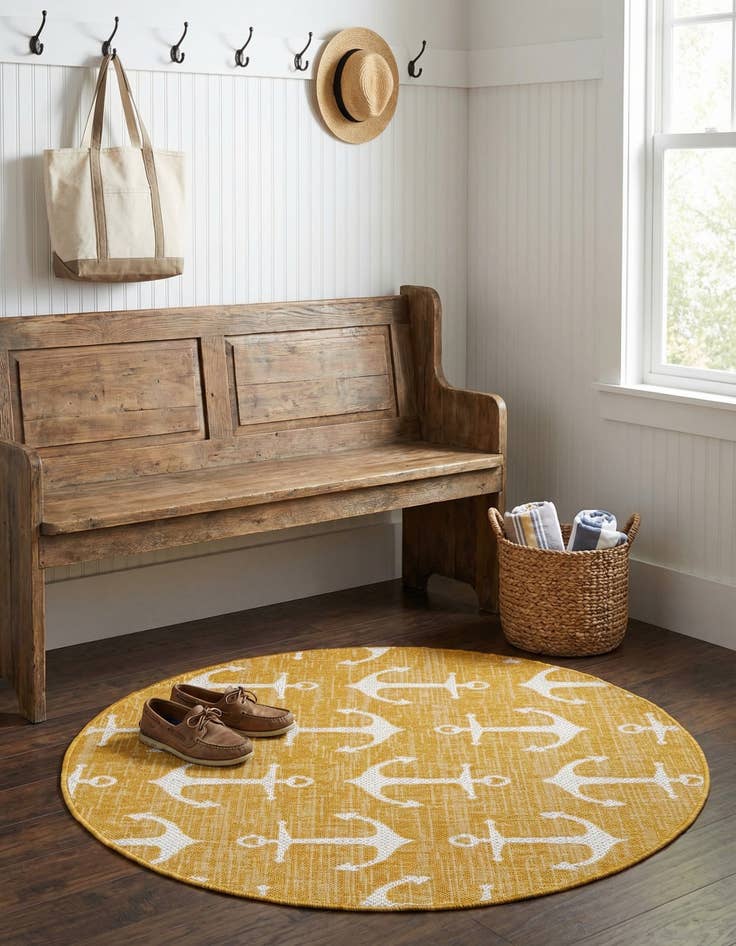 Detail image of 4' x 4'  Washable Coastal Indoor / Outdoor Round Rug