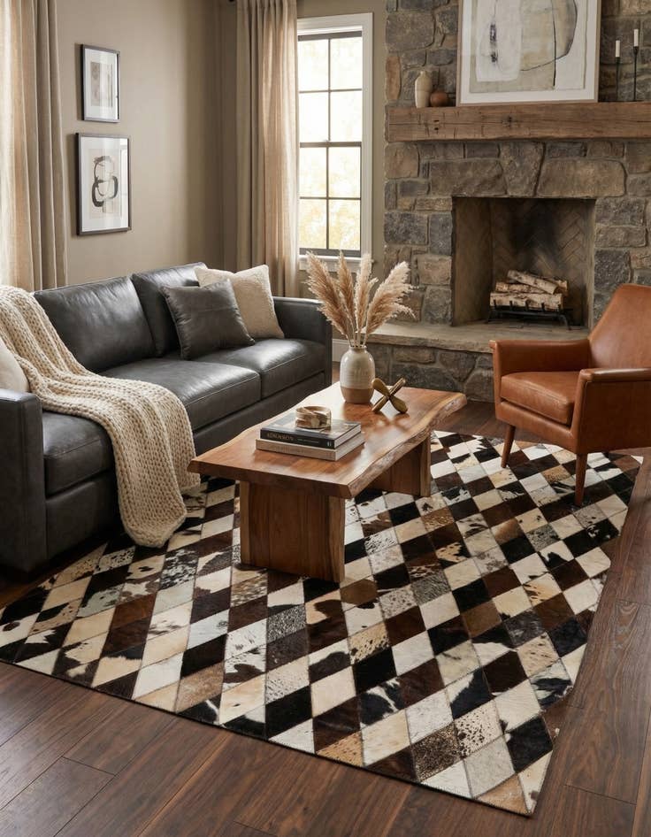 Detail image of 4' 1 x 5' 11 Cowhide Stocks Rug