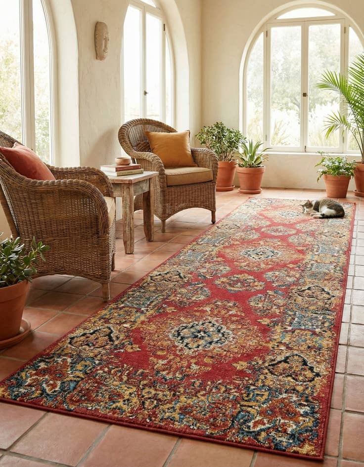 Detail image of 2' 7 x 10'  Washable Traditional Indoor / Outdoor Runner Rug