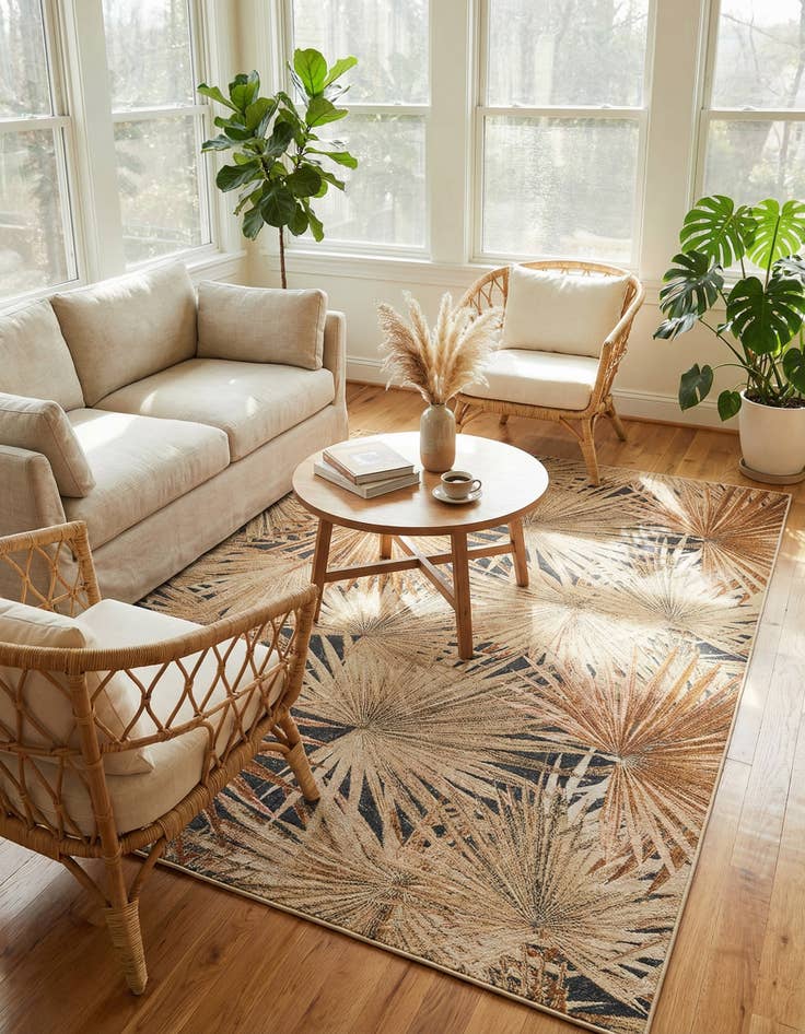 Detail image of 9' x 12' Easy-Clean Botanical Indoor / Outdoor Rug