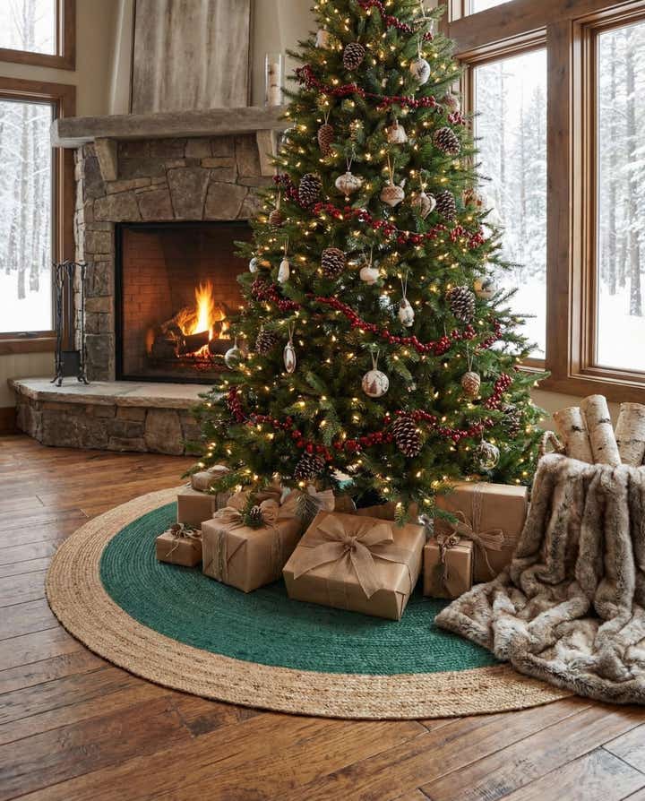 6' 1 x 6' 1 Hand Braided Christmas Tree Skirt