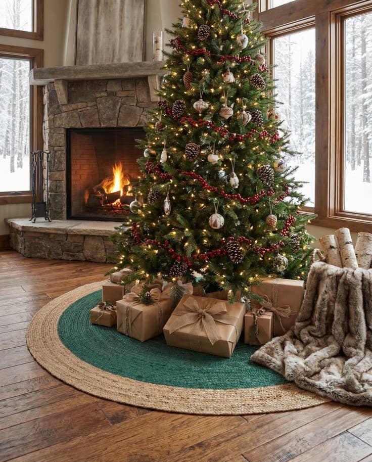 Detail image of 6' 1 x 6' 1 Hand Braided Christmas Tree Skirt