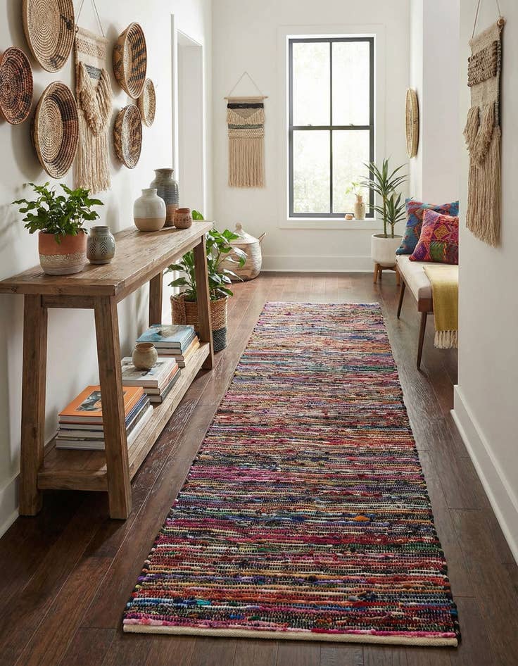 Detail image of 2' 7 x 12'  Hand Woven Chindi Cotton Runner Rug