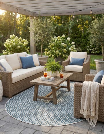 Teal Easy-Clean Jill Zarin Costa Rica Indoor / Outdoor Oval Rug