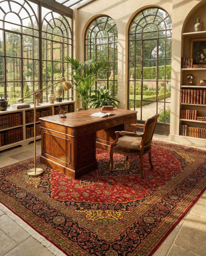 9' 7 x 12' 10 Hand Knotted Kashan Persian Wool Rug