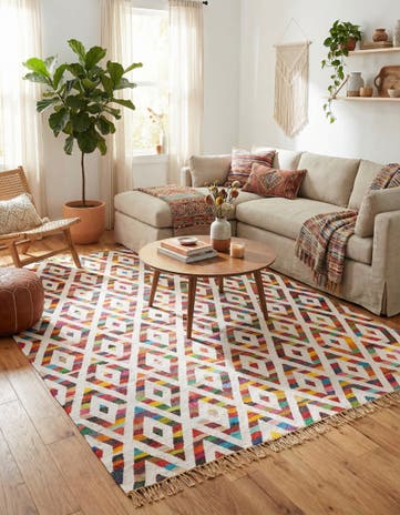 Hand Woven Chindi Trellis Rug