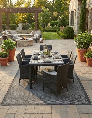 Gray Easy-Clean Border Indoor / Outdoor Rug
