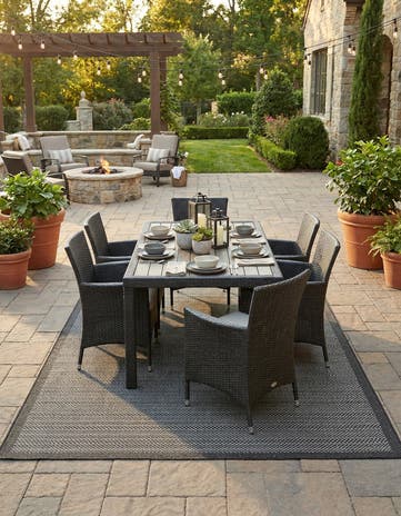 Gray Easy-Clean Border Indoor / Outdoor Rug
