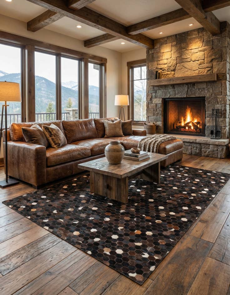 Detail image of 5' 1 x 8' 1 Cowhide Leather Rug