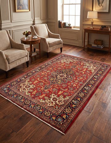 4' 7 x 6' 8 Hand Knotted Qom Persian Rug