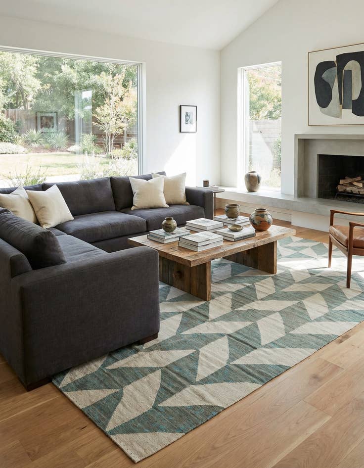 Detail image of  8' 6 x 9' 6  Hand Woven Kilim Modern Wool Rug